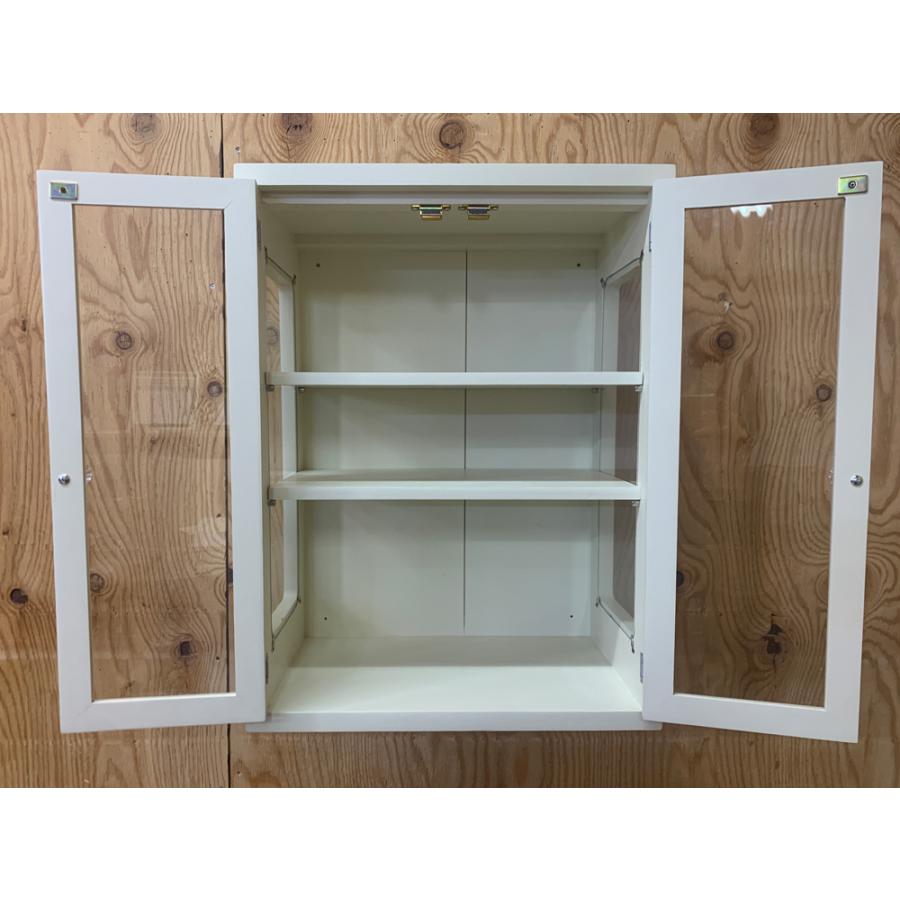 壁掛けキャビネット アンティークホワイト 40×23×51cm 透明ガラス 棚