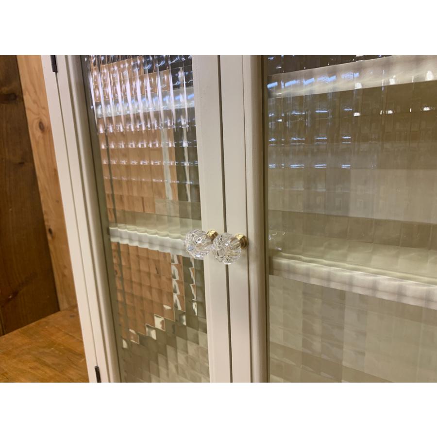 キャビネット チェッカーガラス 側面ガラス アンティークホワイト 48.5