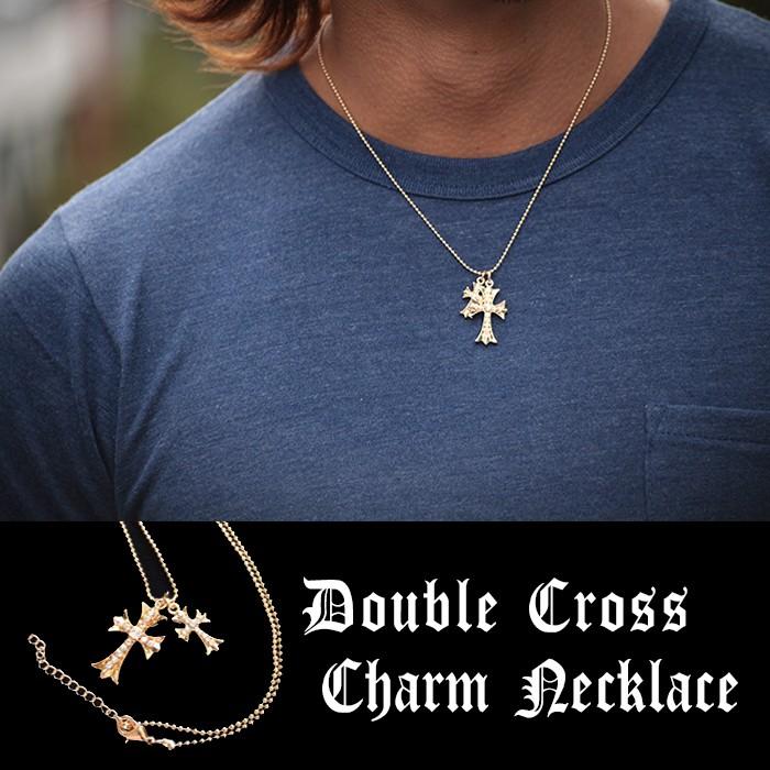 二連ゴールド クロス ネックレス クロス ネックレス 十字架 ダブル