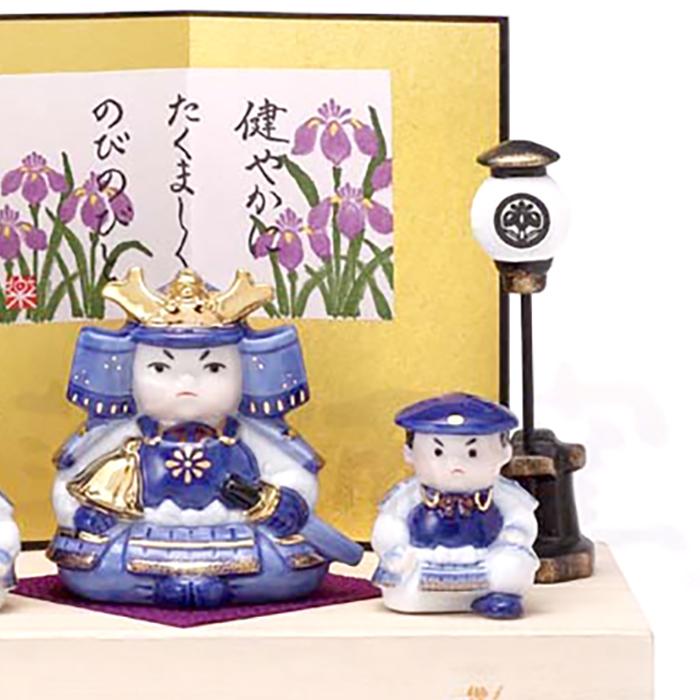端午の節句 置物 五月人形 日本製 染錦 初陣大将飾り 収納桐箱台