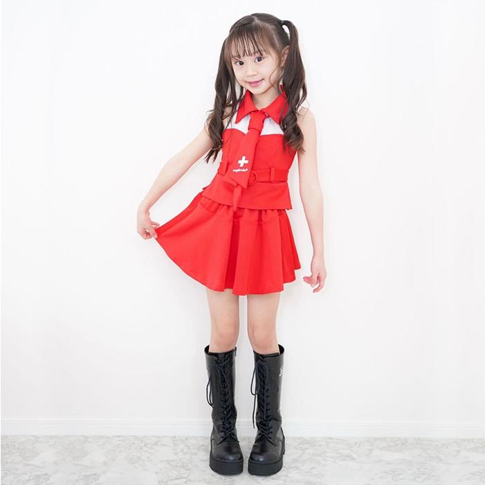 子供 ダンス 衣装 赤 130cm セットアップ 上下セット 可愛い チア KPOP