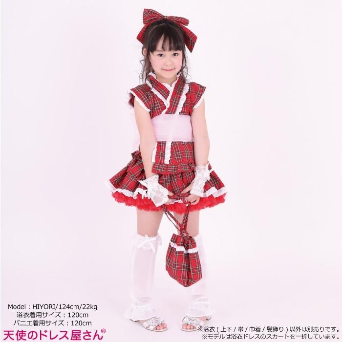 子供 浴衣 チェック柄 ノースリーブ 浴衣ドレス 赤 女の子 夏祭り