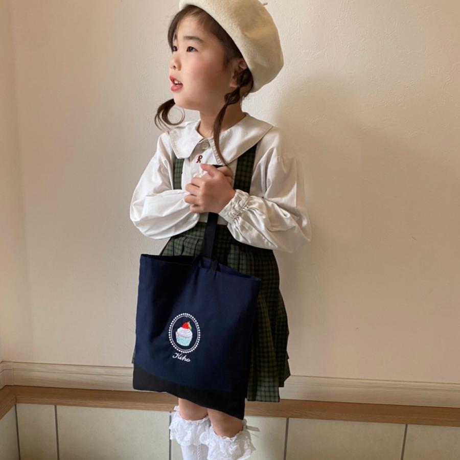 naka 手刺繍 ローズ 濃紺 レッスンバッグ シューズバッグ お