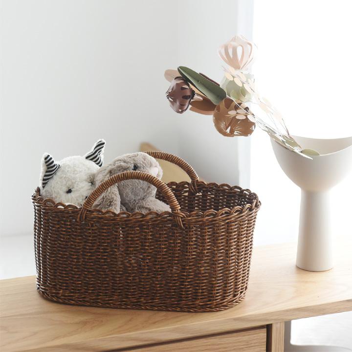 ハンドル付きかごバスケット ハンドル付き ふた付き かごバスケット（品番800-L-WH） - かご