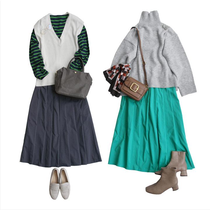 スカート ロング フレア タックプリーツ タフタスカート 撥水加工生地 Agreable アグレアーブル【雨の日】【送料無料】【2/19FMD】 | Agreable | 01