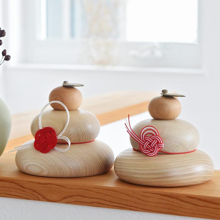 アンジェ別注】鏡餅 木製 飾り お正月飾り hare 水引で結ぶ 木の鏡餅
