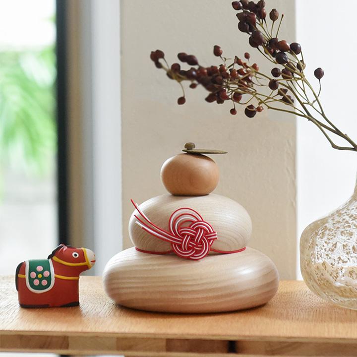 アンジェ別注】鏡餅 木製 飾り お正月飾り hare 水引で結ぶ 木の鏡餅