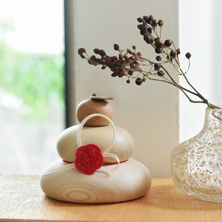 アンジェ別注】鏡餅 木製 飾り お正月飾り hare 水引で結ぶ 木の鏡餅