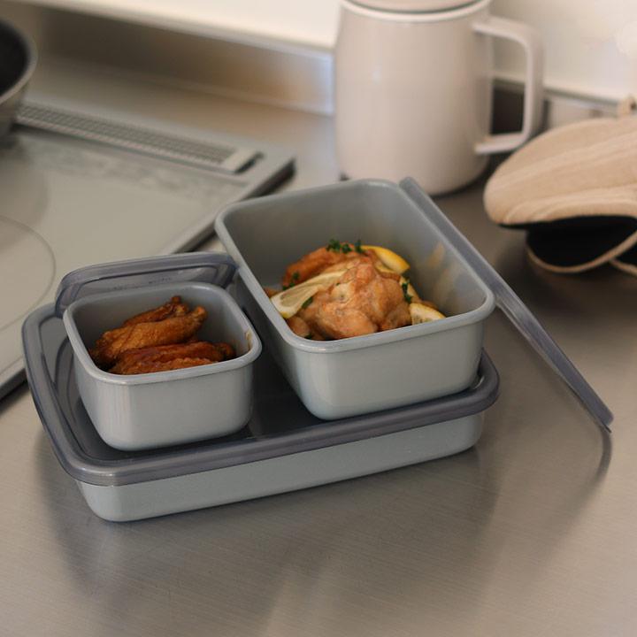 野田琺瑯 保存容器 ホーロー ＋Gray プラスグレイ スクウェアＳ 0．32L シール蓋付／野田琺瑯 | 野田琺瑯 | 07