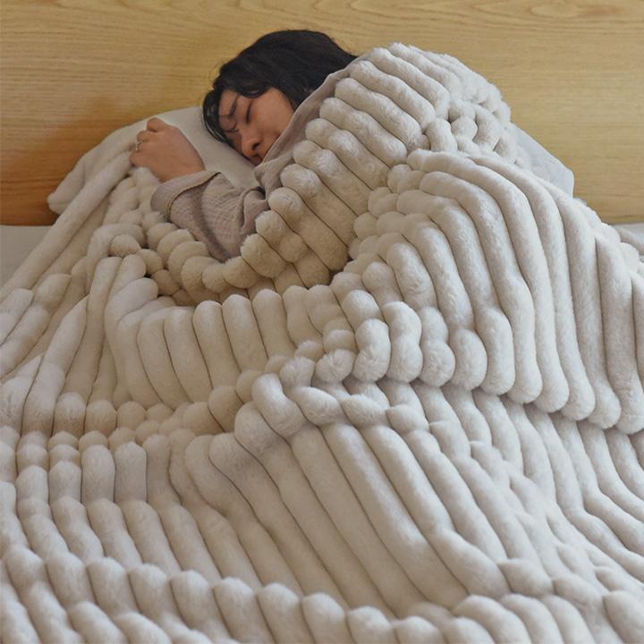 ラビットファー 毛布 シングル 暖かい ブランケット 大判 ひざ掛け bon