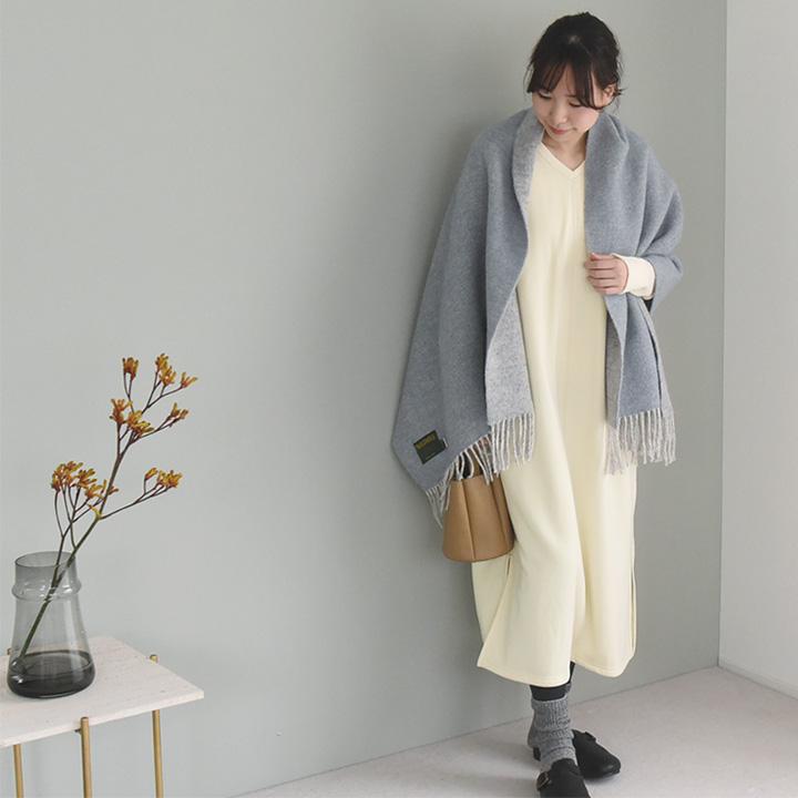 Vネック ワンピース レディース 冬 長袖 ロング 裏起毛 暖かい 毛玉に