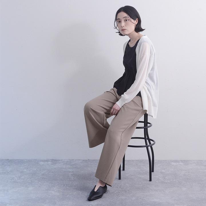 リラックス ワイドパンツ レディース 裾セルフカット ストレートパンツ ジョーゼット ウエストゴム yrh Agreable【送料無料】【2/19FMD】 | Agreable | 02