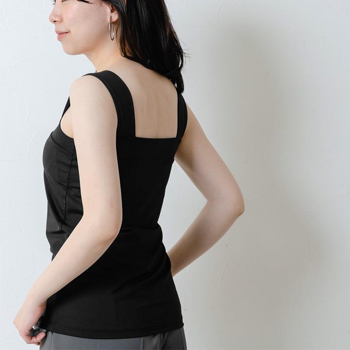 さらさらナイロン素材 チラ見えを防ぐ タンクトップ レディース カップ