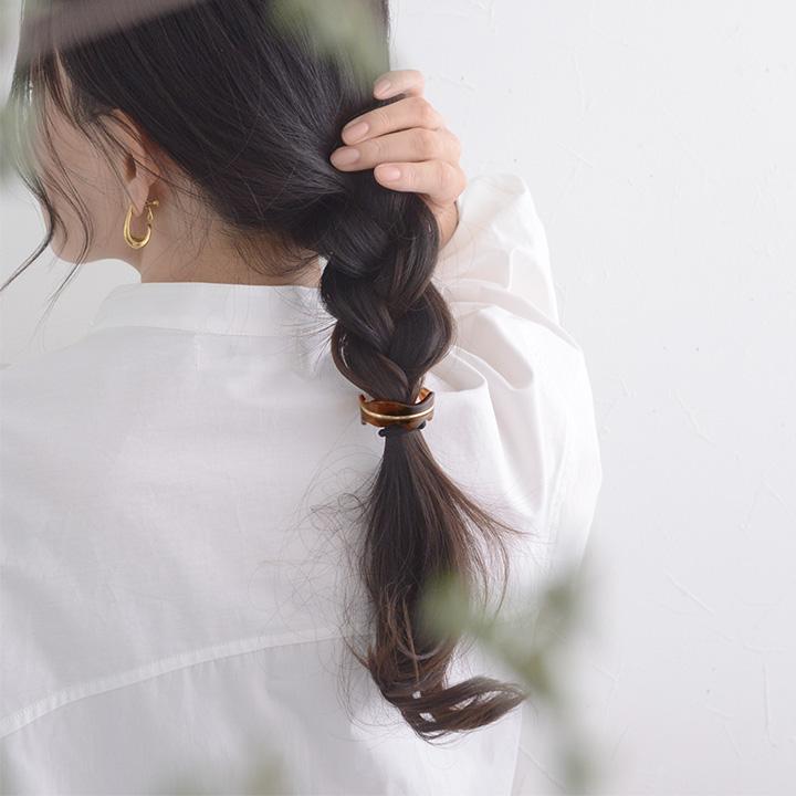 秋冬❤べっ甲マーブルプレート＆イエローマットボールのジャラヘアゴム❤ ヘアゴム マーブル 結ぶだけの簡単アレンジ マーブル×メタルライン