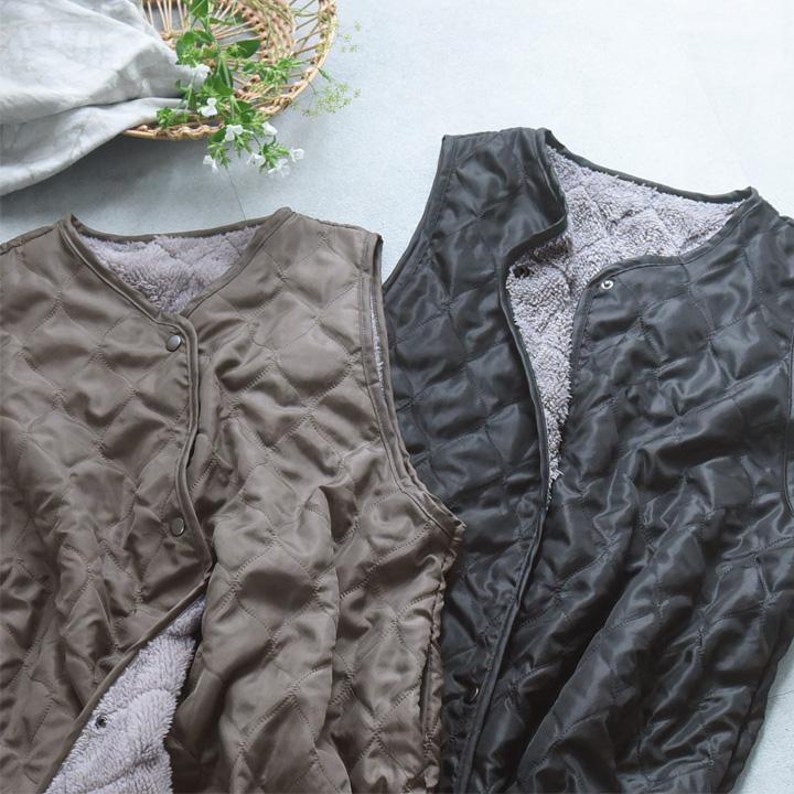 軽くて あったか アウター感覚で着られる 裏ボア キルト エプロン おしゃれ キルト キルティング 冬 撥水 bon moment ボンモマン |  | 14