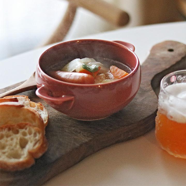 茶色 陶器 ボウル 取っ手付き bon moment（ボンモマン） スープボウル 取っ手付き ボウル 食器 耐熱