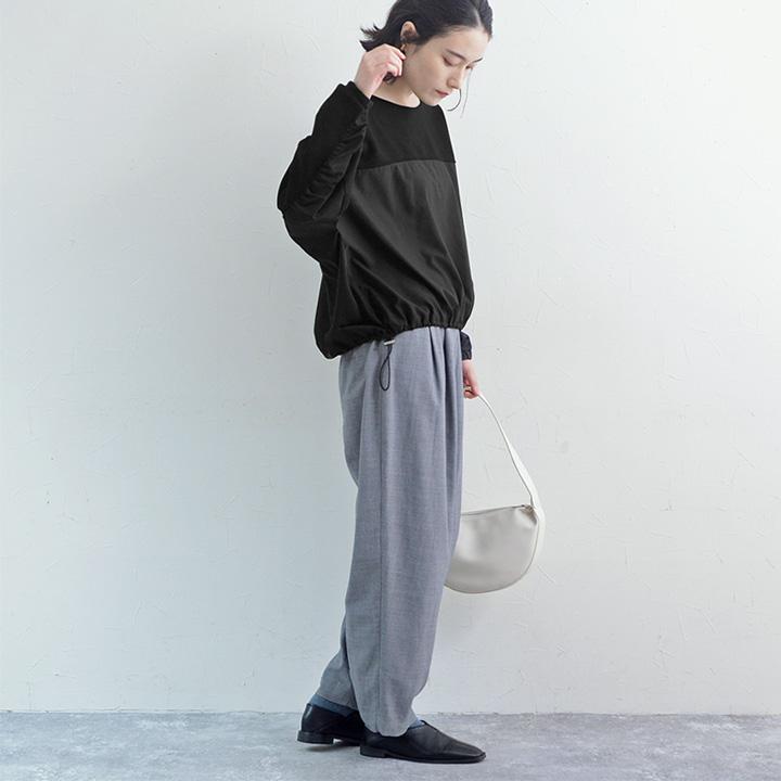 異 素材 切り替え トップス レディース 裾ドロストで印象チェンジ 異