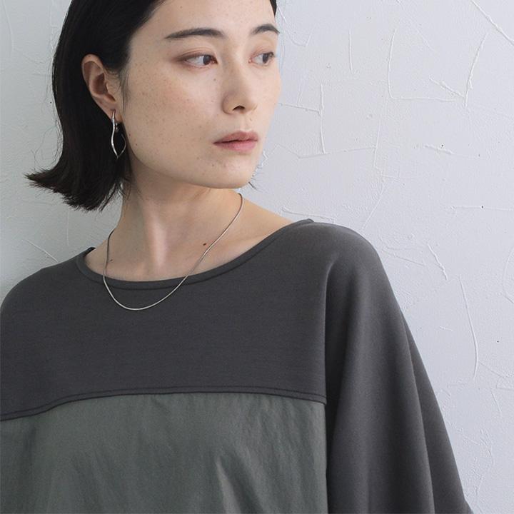 異 素材 切り替え トップス レディース 裾ドロストで印象チェンジ 異