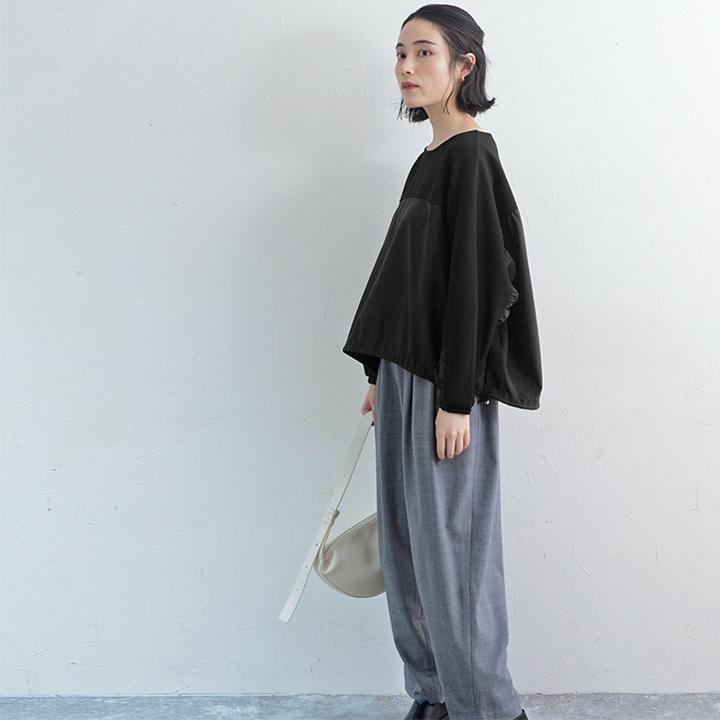 異 素材 切り替え トップス レディース 裾ドロストで印象チェンジ 異