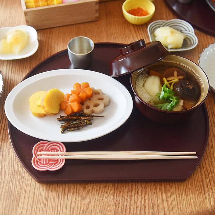 半月膳(5枚セット) 特典付き お盆 36cm トレー 半月膳 半月盆 木製 同色5枚セット