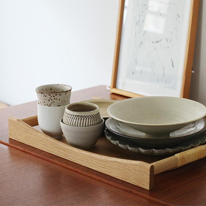 天然木と籐で作った サービングトレイ 飛騨高山 日本製 お盆 木製