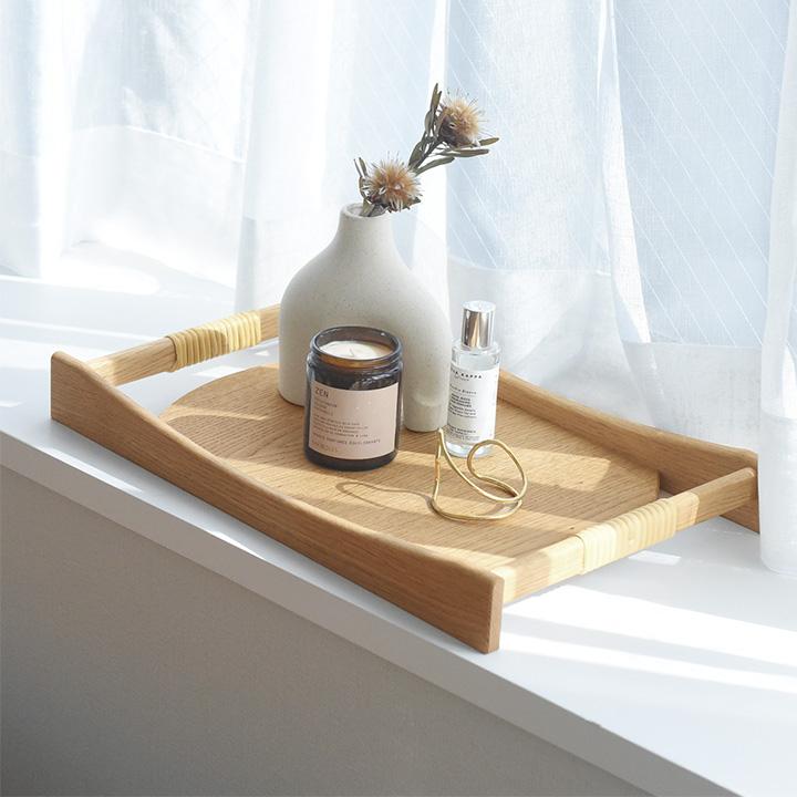 天然木と籐で作った サービングトレイ 飛騨高山 日本製 お盆 木製