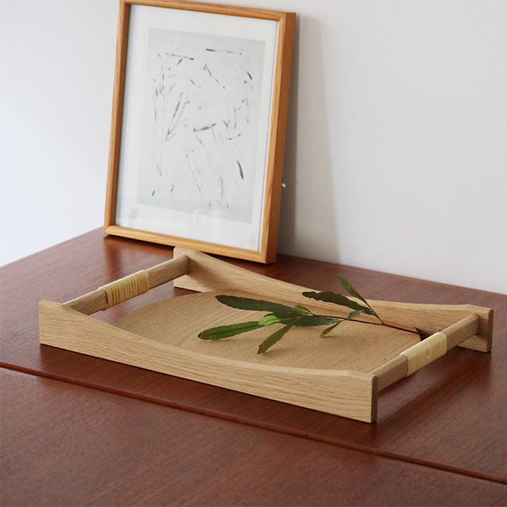 天然木と籐で作った サービングトレイ 飛騨高山 日本製 お盆 木製