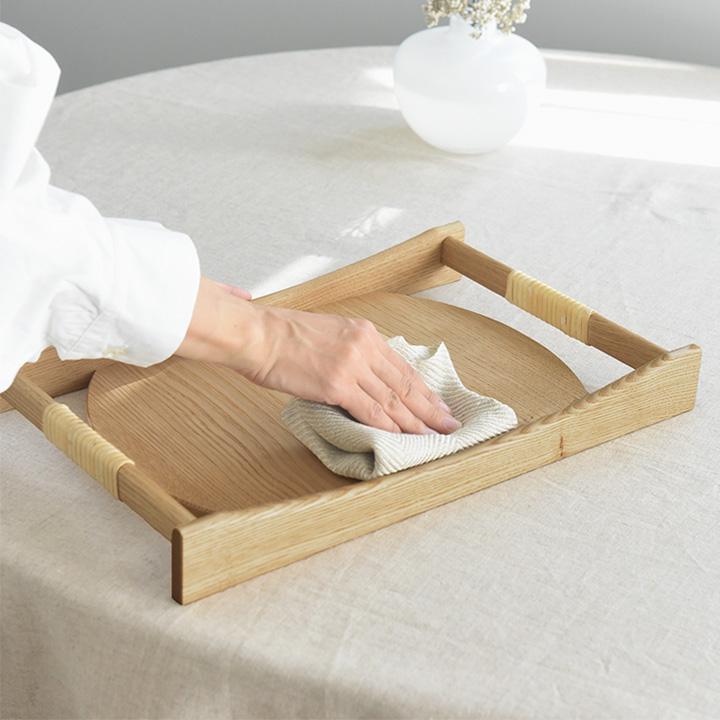 天然木と籐で作った サービングトレイ 飛騨高山 日本製 お盆 木製