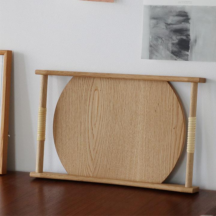 天然木と籐で作った サービングトレイ 飛騨高山 日本製 お盆 木製