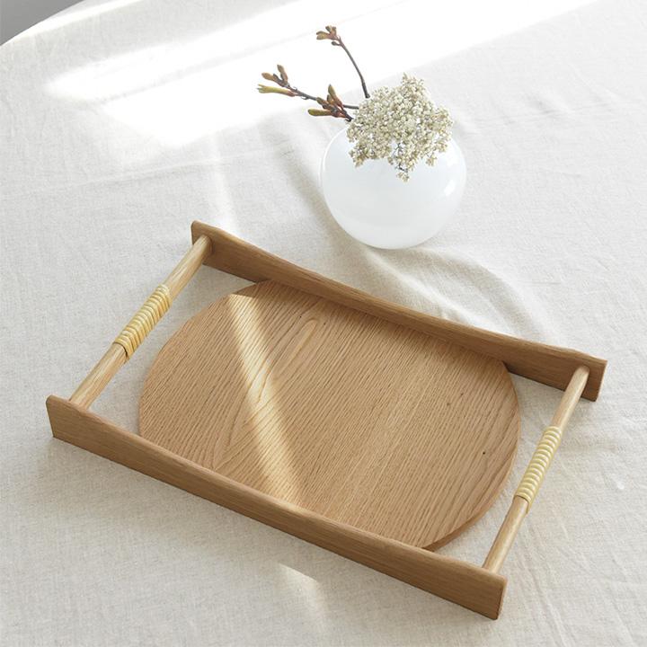 天然木と籐で作った サービングトレイ 飛騨高山 日本製 お盆 木製