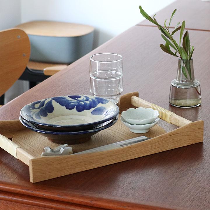 天然木と籐で作った サービングトレイ 飛騨高山 日本製 お盆 木製