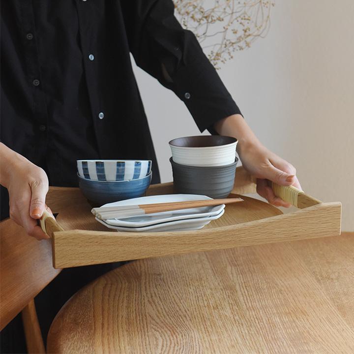 天然木と籐で作った サービングトレイ 飛騨高山 日本製 お盆 木製