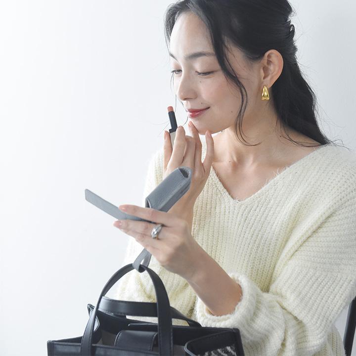 バッグに付けてさっとお直しできる 牛革 リップケース ミラー付 印鑑ケース おしゃれ?カラビナ チャーム 口紅ケース Agreable アグレアーブル【7/4F追加】 | bon moment | 02