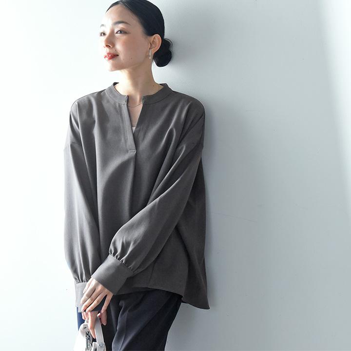 楽ちんケア スキッパーネック ブラウス【セットアップ対応】／kauliina