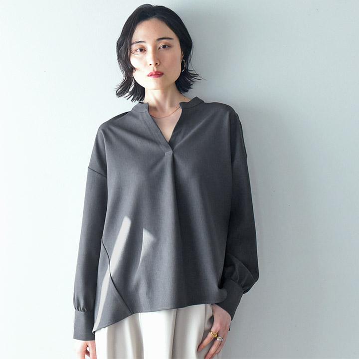 ★Theory スキッパーネックブラウス 楽ちんケア スキッパーネック ブラウス【セットアップ対応】／kauliina