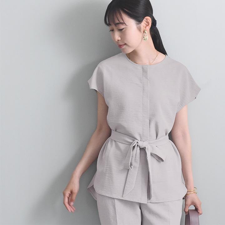 【さらさらリネンタッチ】ベルト付 2WAY ブラウス レディース 夏 半袖 オフィス uvカット 洗濯可 kauliina カウリーナ【9／16F追加】 |  | 01