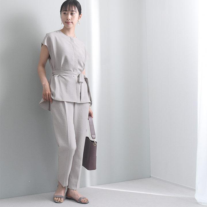 さらさらリネンタッチ】スッキリきれい見え タックテーパードパンツ