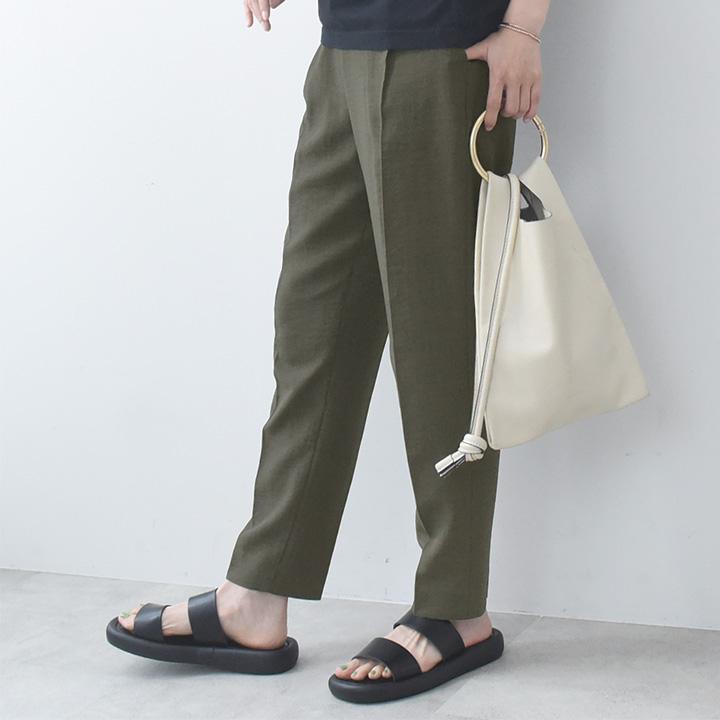 さらさら リネンタッチ】スッキリきれい見え タックテーパード パンツ