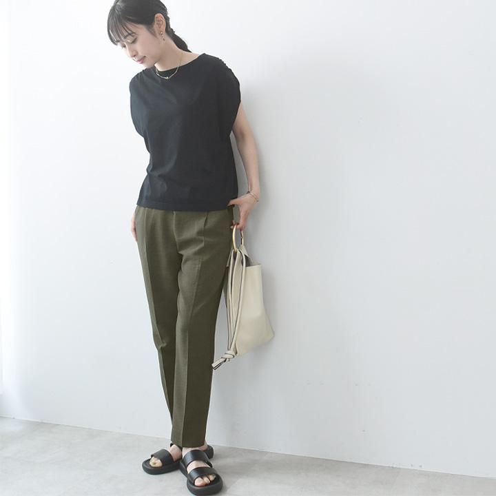 さらさら リネンタッチ】スッキリきれい見え タックテーパード パンツ