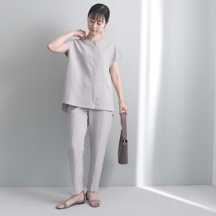 さらさらリネンタッチ】スッキリきれい見え タックテーパードパンツ