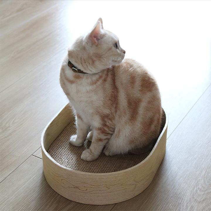 リビングに馴染む 木目調のオーバル 爪とぎ 3枚セット 爪研ぎ 猫 ダンボール bon moment cat ボンモマンキャット【送料無料】 | bon moment | 01