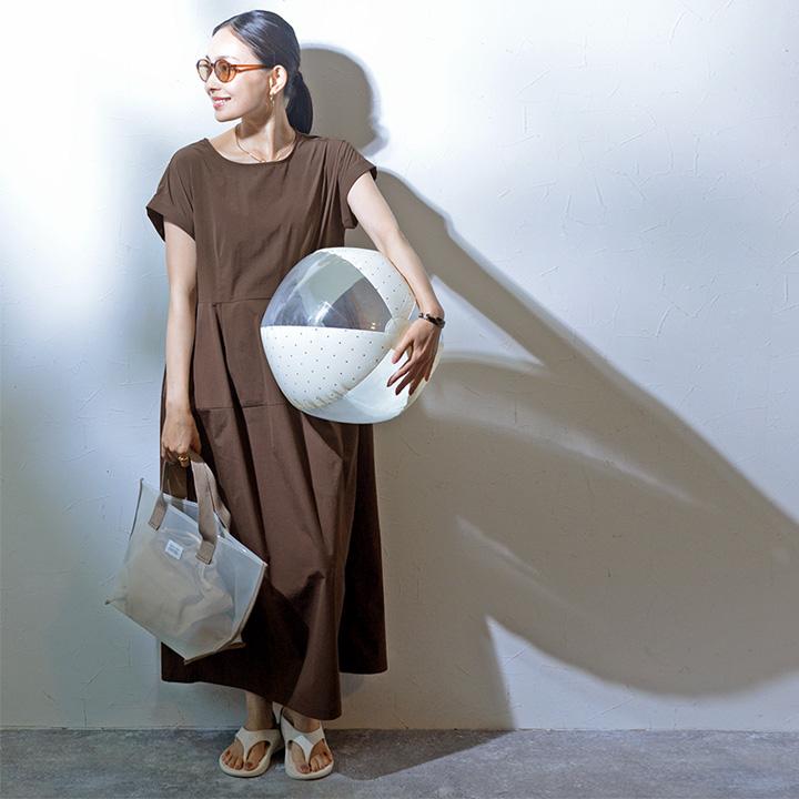 コクーン ワンピース  レディース 夏 半袖 きれいめ 無地 ポケット ロングワンピース 撥水 UVカット kauliina カウリーナ【送料無料】 |  | 01