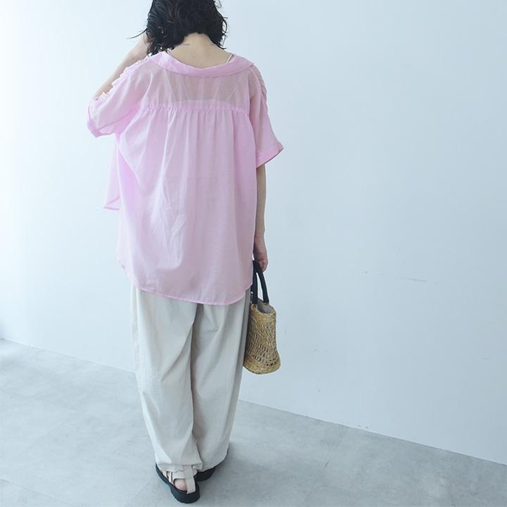 軽やか シアーシャツ トップス レディース 夏 半袖 ブラウス 涼しい