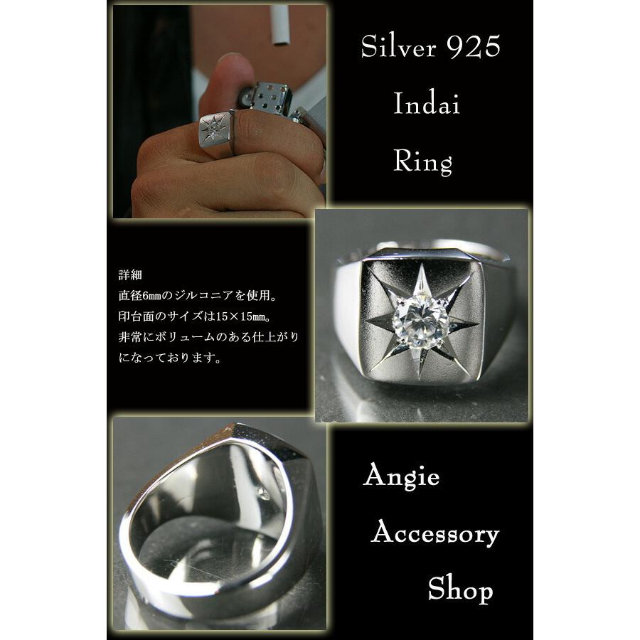 シルバー925 指輪 シルバー アクセサリー 印台 インダイ シンプル 重厚感 プラチナカラー メンズ リング ジルコニア特大 ちょいワル系 男のアクセ｜angieangie｜02