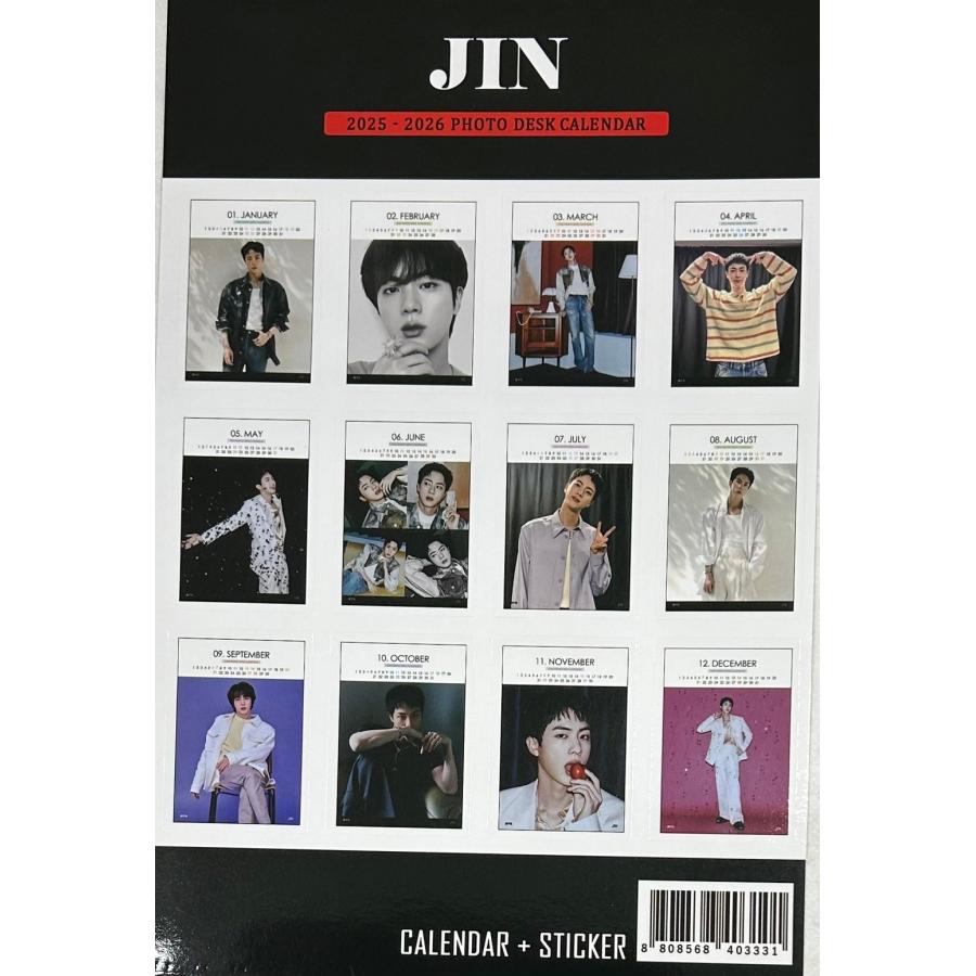 ジン JIN BTS 2025 2026 卓上 カレンダー DESK CALENDAR ステッカー付 韓流 グッズ fx04046