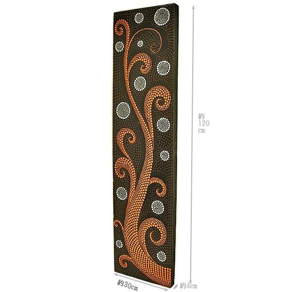 バリアート ドットペイントアート 縦 白・黒・オレンジ・こげ茶 唐草