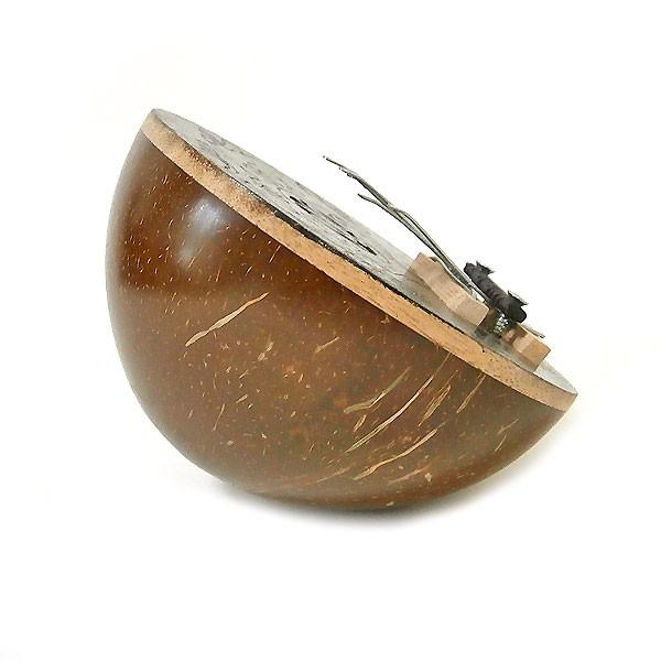 アジアの楽器 ココナッツ カリンバ 木彫り トカゲ模様 ブラック 直径