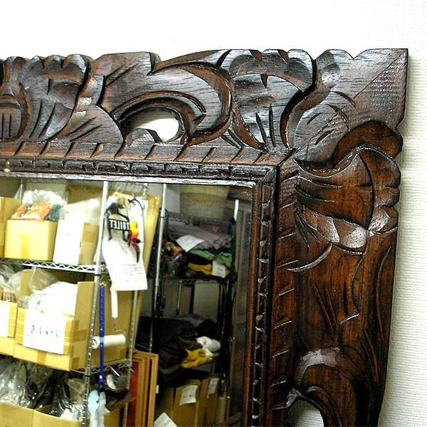 木彫りのミラー 鏡 長方形 バリスタイル 姿見 [約H.80cmx横60cm