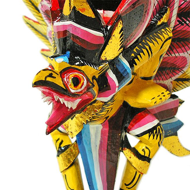 霊鳥ガルーダ［約H.35cm］黄 イエロー 木製 オブジェ 置物 エスニック