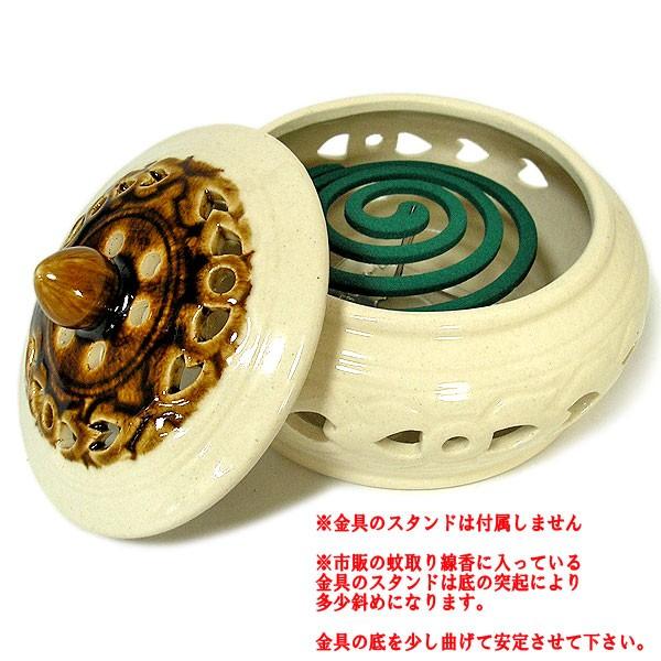 陶製 蓋付き 蚊取り線香ホルダー 艶あり ホワイト 灰皿 アジアン雑貨